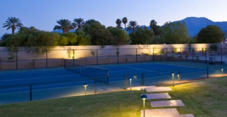 Tennis Court in the Evening with Lights Turned on